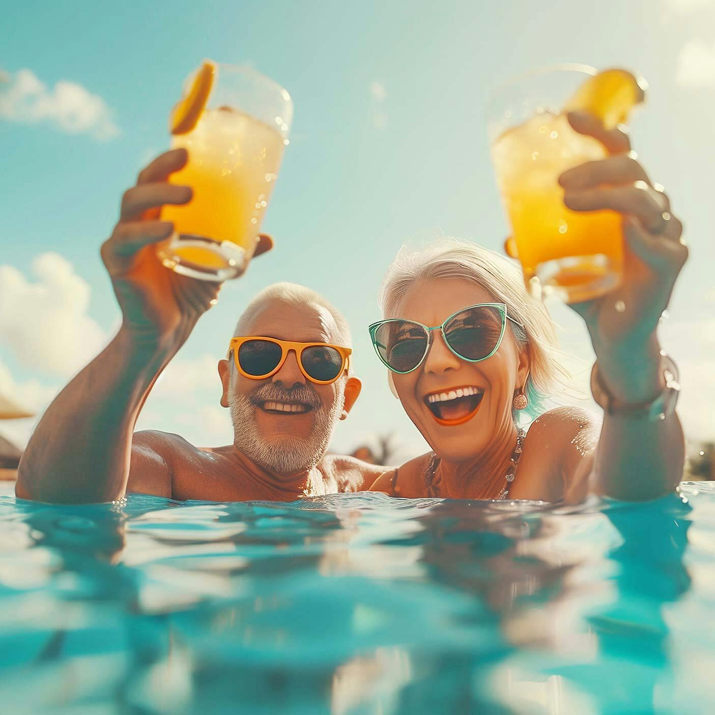 Couple pool drinks
